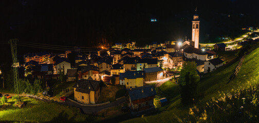 The alpine village of Gerola alta, between the Orobie alps, during a summer evening, Valtellina, Italy - July 2022.