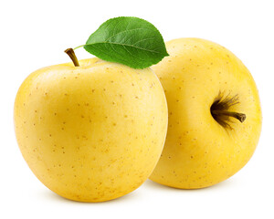 yellow Apple isolated on white background, clipping path, full depth of field