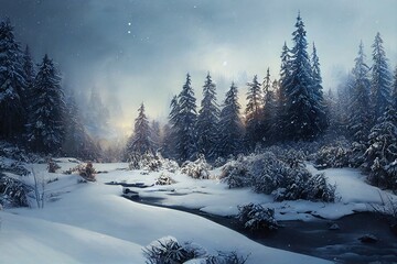 Naklejka premium Winter forest illustration