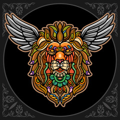 Colorful Lion head mandala arts isolated on black background