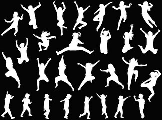 twenty eight child silhouettes collection isolated on black