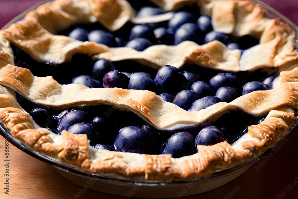 Wall mural tasty blueberry pie, a high calorie baked food item, sweet and sugary