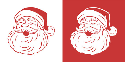 Vector Monochrome Cute Funny Smiling Peeking Santa Claus Head Icon. Design Template for Holiday Merry Christmas and Happy New Year Greeting Cards, Stickers, Banners