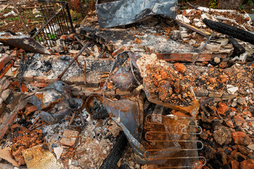 house after explosion and fire, burning house