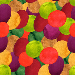 Christmas seamless pattern with colorful stains. Red, gold, orange, and green spots.