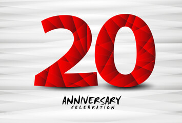20 Year Anniversary Celebration Logo red polygon vector, 20 Number Design, 20th Birthday Logo, Logotype Number, Vector Anniversary For Celebration, Invitation Card, And Greeting Card