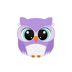 Cute cartoon character of violet owl on a white background.Element for design.Vector illustration