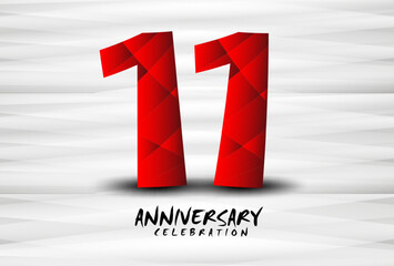 11 Year Anniversary Celebration Logo red polygon vector, 11 Number Design, 11th Birthday Logo, Logotype Number, Vector Anniversary For Celebration, Invitation Card, And Greeting Card