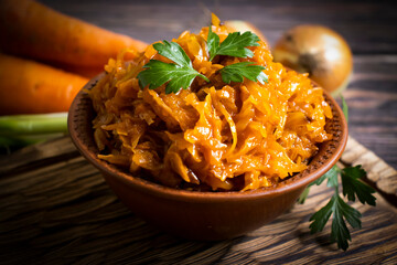 Braised cabbage on old background