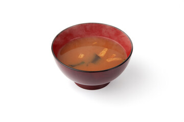 湯気の立つ 赤だし お味噌汁 白背景