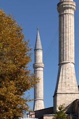 Minarets of Suleymaniye Mosque at the blue sky background.