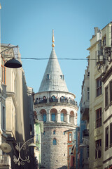 Fototapeta premium View of Istanbul street with the Galata tower in the center.