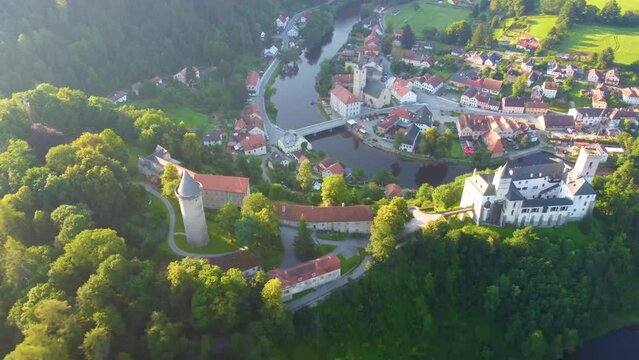 Rozmberk Castle and Vltava River from above