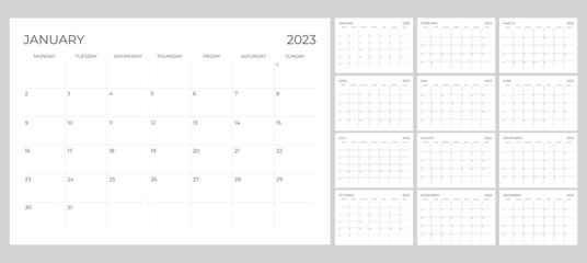 2023 Calendar Printable start from monday - obrazy, fototapety, plakaty