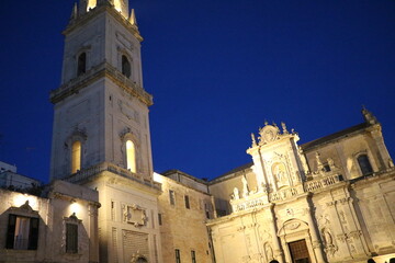 Fototapeta na wymiar Night at Lecce Cathedral at Duomo Square in Lecce, Italy