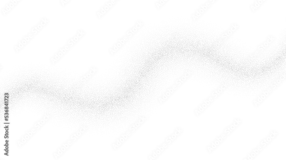 Poster Grain wave background. Black stipple curve line. Abstract wavy noise dotted shape wallpaper. Dotwork gradient pattern. Stochastic vector
