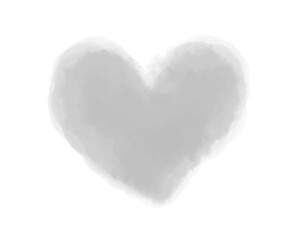 Watercolor digital heart on white. Aquarelle blotch on isolated background. Blur stain. Hand drawn spot for design and work. Black and white illustration