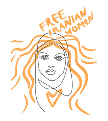 Free Iranian woman. Muslim woman freedom concept. Woman fights for human rights. Woman Life Freedom Poster