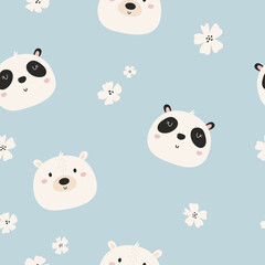 Seamless pattern with cute animals polar bear and panda
