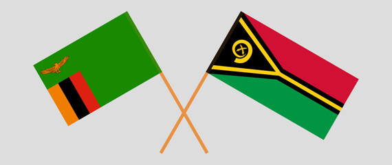 Crossed flags of Zambia and Vanuatu. Official colors. Correct proportion