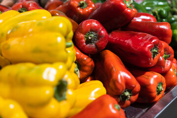 Fresh peppers in the supermarket. Vegetables and fruits exposed for the consumer to choose