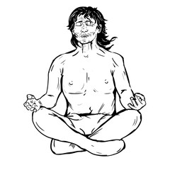 Meditating man in lotus position, meditation - vector illustration