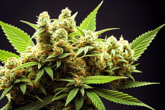 3D rendering of cannabis plant (marijuana buds and marijuana leaves) for use in both medical and recreational MJ uses