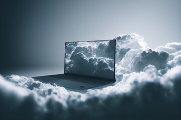 Cloud Computing 3D render. Computer-generated image made to look like photorealism with hyper realistic cloudy sky. Cloud technology puts your data in the clouds in this artist rendition.. Made by AI