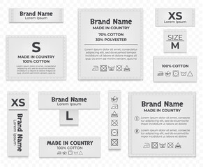 Label tag wash instruction cloth care fabric cotton isolated set. Vector graphic design illustration