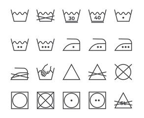 Wash laundry label clothes dry care isolated set. Vector graphic design illustration