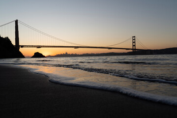 Golden Gate Bridge in california USA. With fort in the sunrise and sunset with the Pacific Ocean view