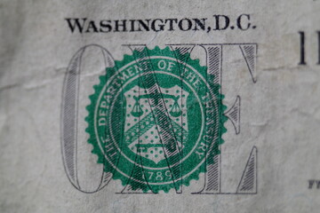 Fototapeta premium Close-up Detail From United States One Dollar Bill Showing The Department Of The Treasury Seal 