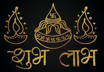 Fototapeta na wymiar Subh labh golden hindi calligraphy design 