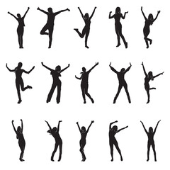 Set of Vector silhouette of an active woman in a sensual pose on a white background