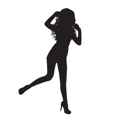 Vector silhouette of an active woman in a sensual pose on a white background