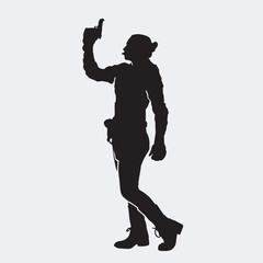 Vector silhouette of a female police agent wearing a uniform on a white background