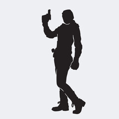 Vector silhouette of a female police agent wearing a uniform on a white background