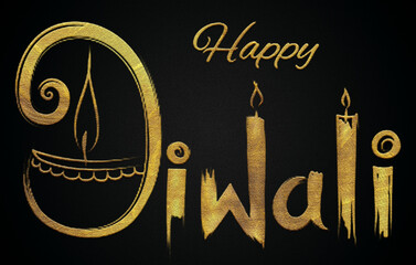 Happy diwali wishes golden calligraphy design 