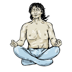 Meditating man in lotus position, meditation - vector illustration