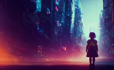 Obraz premium child in the night cyberpunk