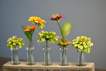 Flowers in glass bottles