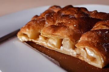 a picture of apple strudel, healthy dessert, baked food, sweet and sugary