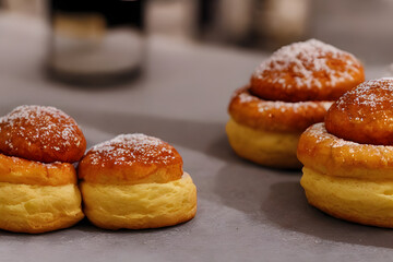 picture of berliner, baked street food, a high calorie savory meal