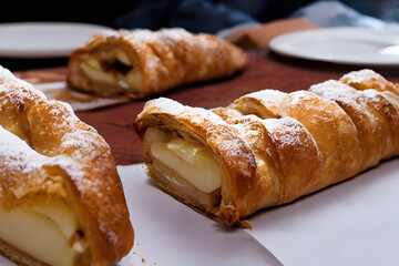a picture of apple strudel, healthy dessert, baked food, sweet and sugary