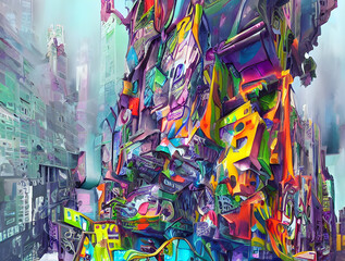 Amazing 3D Graffiti Cityscape Coloured