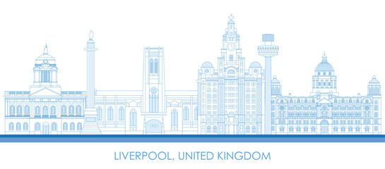 Obraz premium Outline Skyline panorama of Liverpool, United Kingdom - vector illustration