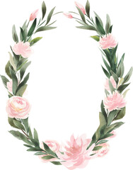 Obraz premium Watercolor Tropical Foliage, Flamingos, Pink Flowers, Peonies, Roses, Palm Leaves
