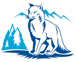 illustration of a Fox with mountains in the background done in retro style