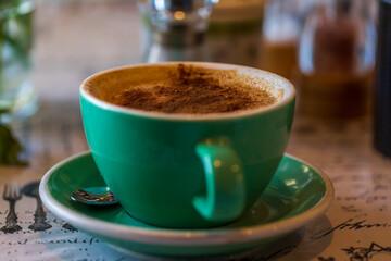 Close-up of a coffee cup on a table
