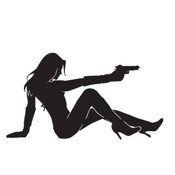 recommend clip art: Vector silhouette of a female police agent wearing a uniform on a white background